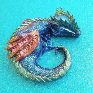 Beautiful color shift sleeping dragon resin figurine blue purple green gold